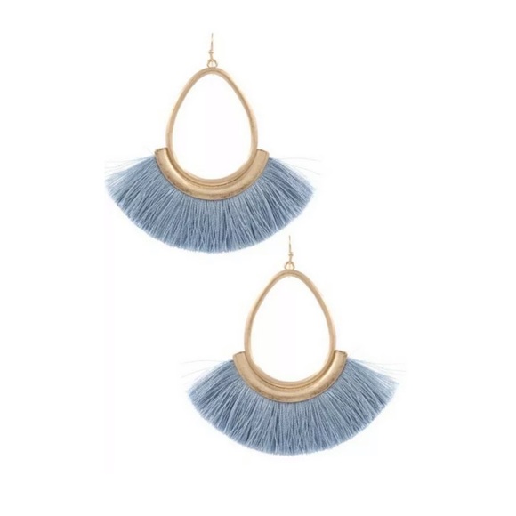 Jewelry - Blue Metal Teardrop Fringe Drop Earrings